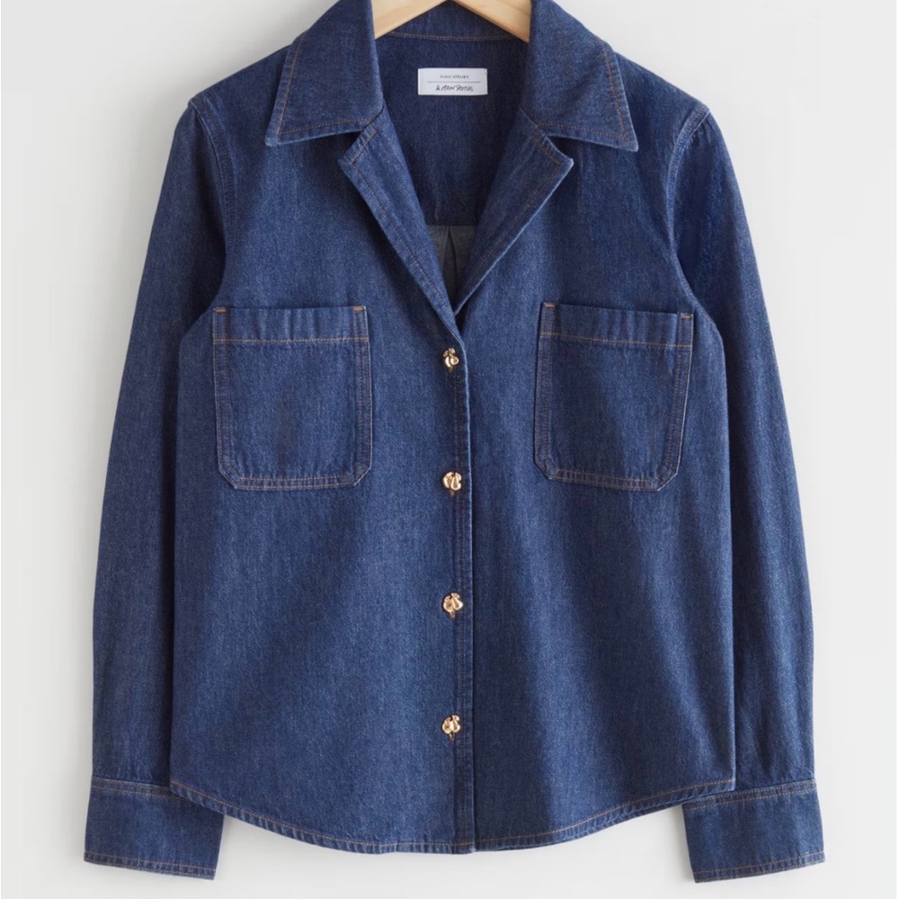 & Other Stories Blue Denim Shirt with Gold Fruit Buttons